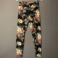 LuLaRoe Pants Girl Tween Black Floral Legging Spandex Comfort