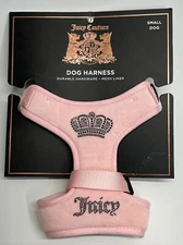 Juicy Couture Dog Harness Size Small Pink Velour/Rhinestone Crown Mesh Lined