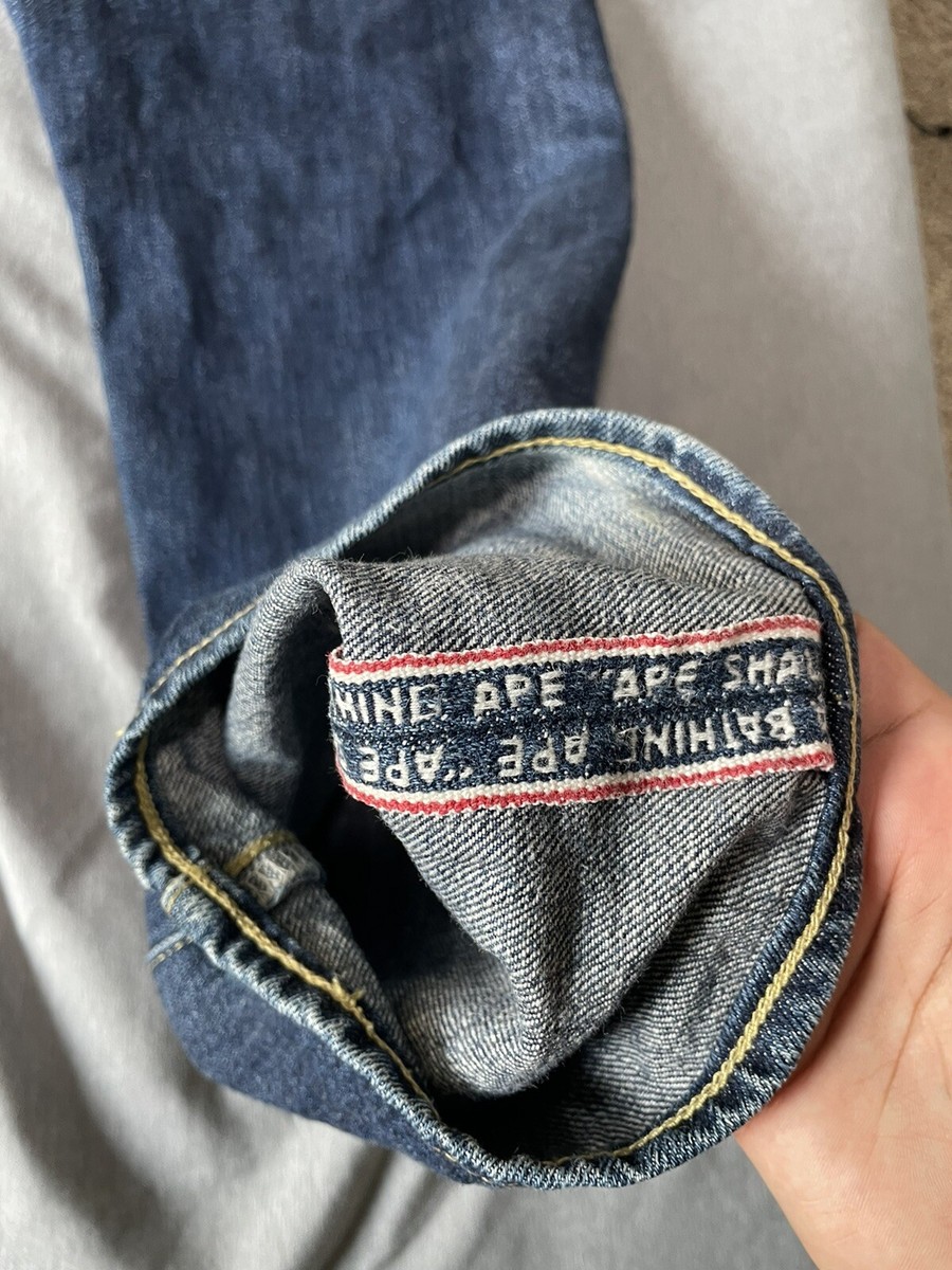 A Bathing Ape Bape Embroidered Ape Logo Denim Jeans M 34x30