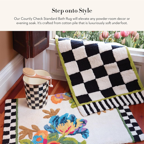 Bath Rug, Bath Mat for Bathroom Use, Cotton Rug, Black-And-White Courtly Check - Picture 3 of 6