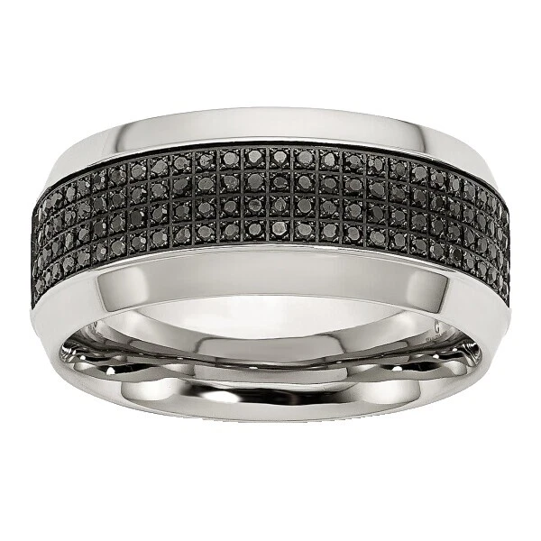 Black Stainless Steel Stone Fashion Rings