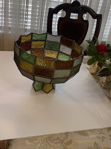 Vintage Large Stained Glass Hanging Ceiling Light Fixture Lamp Shade Multicolor - Picture 22 of 23