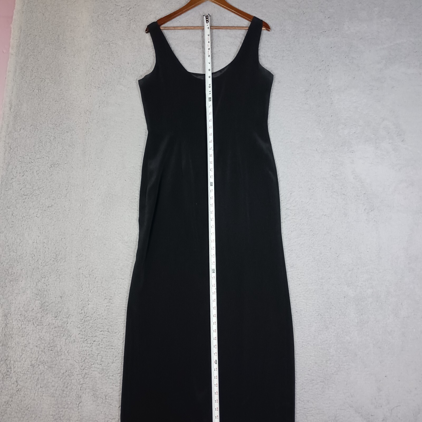 Oleg Cassini Black Tie Maxi Dress Womens 14 Black Sleeveless Front Slit Cocktail