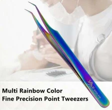 Stainless Steel Multi Rainbow Color 3D Eyelash Extension Tweezers 45 Deg Angled