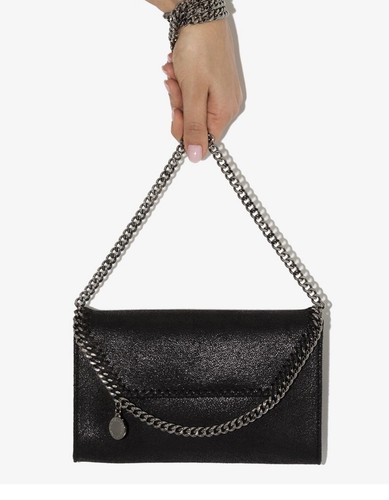 Stella Mccartney Falabella Crossbody Shoulder Bag Clutch Black Silver Chain - Picture 4 of 6