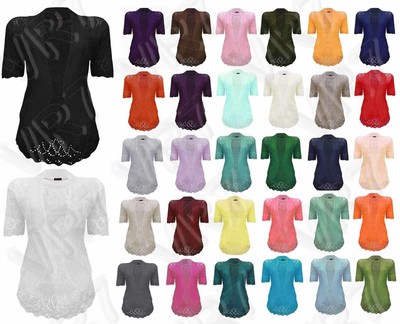 Femme Crochet Tricot Femmes Manches Courtes Crop Shrug Bolero Cardigan Top 8-14