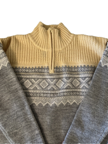 Ulvang Marius Wool Fair Isle Sweater yellow and gray half zip. New with tags. SM - Picture 11 of 15