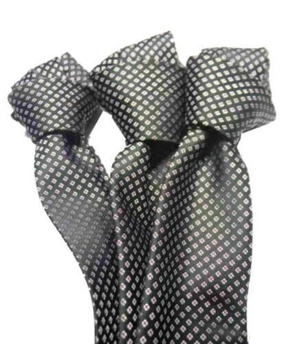 Cravate Soie Noir Homme Satin Brillant Avec Dessins Petits Gris Made IN Italy - Imagen 3 de 9