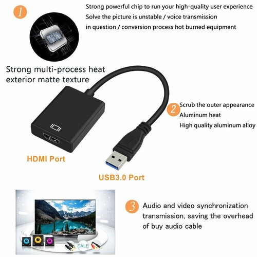 USB zu HDMI Adapter HD 1080P Videokabel Konverter Laptop PC HDTV HDCP USB 3.0 - Bild 10 von 12