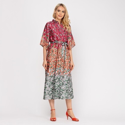 NIZA Women’s Size 38 Small Floral Print Long Shirt Dress Midi Button Front Tie - Picture 5 of 19