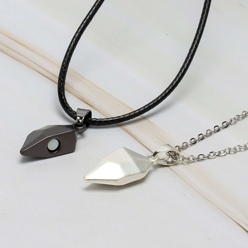 2pc Magnetic Couple Heart Matching Pendant Distance Faceted Charm Lover Necklace - Picture 9 of 14