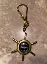Brass Pocket Keychain Loop Compass Unbranded Working Gold Tone Patina boat