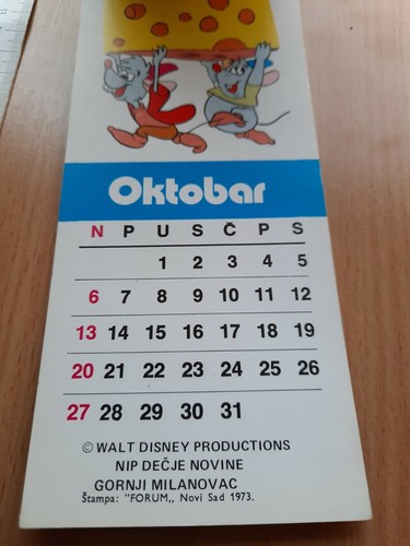 1974 WALT DISNEY CALENDAR MICKEY MINNIE MOUSE DONALD DUCK Jaq Gus YUGOSLAVIA - Picture 7 of 8