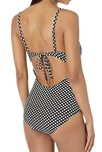 JESSICA SIMPSON Sz XL  Scalloped Black White Polka Dot One Piece Swimsuit NEW - Picture 2 of 3