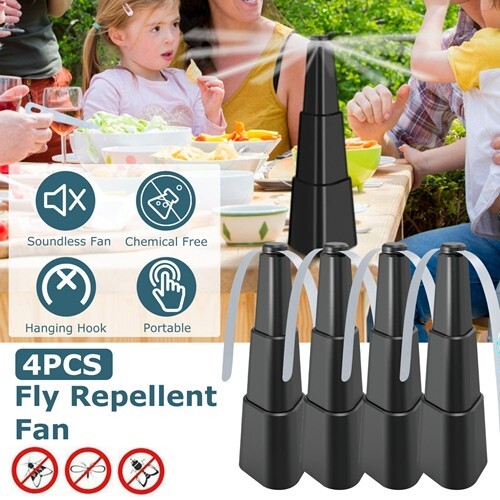 New 4-Pcs Fly Repellent Fans, Battery-Powered Bug Deterrent for Parties & BBQs - Picture 6 of 8