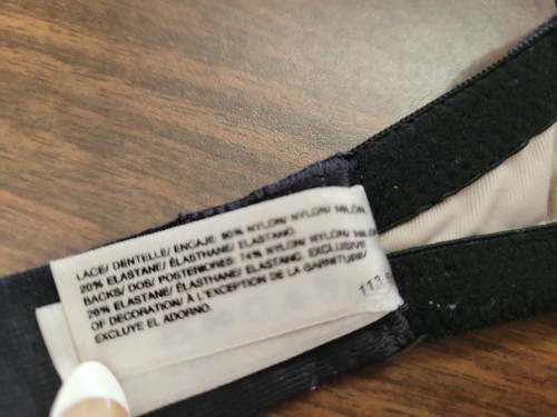 DKNY Padded Push-up Bra size 32D Black Lace Overlay Split Adjustable Strap Bow - Picture 9 of 9