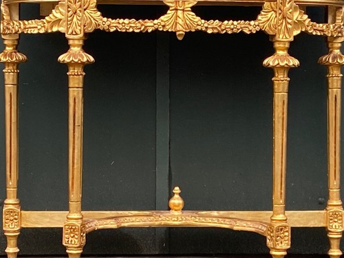 Console with Mirror Set French Louis XVI Gold Pink Marble Beech Vintage - Picture 9 of 13