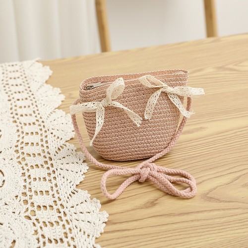 Hand-woven Summer Beach Bag Bow Girls Crossbody Purse Cute Straw Bag - Picture 12 of 13