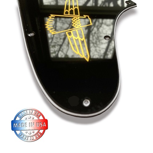 US Made 3 Ply Black Pickguard for 1987-1998 Gibson Thunderbird Bass + Gold Decal - Picture 2 of 9