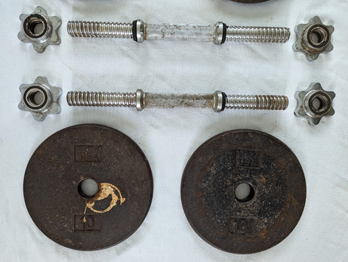 2 CAP Standard 1" Free Weight 14" Adjustable Dumbbell Handles & 4x 10 lb Plates - Picture 3 of 6