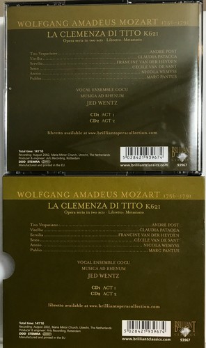 Mozart La Clemenza Di Tito: Jed Wentz (2 CD Box Set Brilliant Opera) *Very Good* - Picture 2 of 2