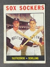 VINTAGE 1964 Topps SOX SOCKERS (YAZ/SCHILLING) # 182 -▶HOF !!!◀- EX- crease