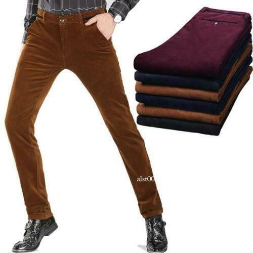 Mens Casual Dress Corduroy Pants Warm Straight-Leg Trousers Slim Fit Business - Picture 12 of 18