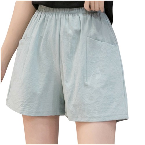 Women Ladies High Waist Linen Loose Casual Wide Leg Linen Loose Pants Shorts - Picture 22 of 35