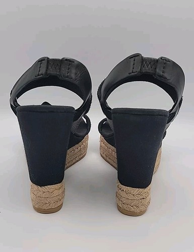 TORY BURCH Wedge Sandal Espadrille Slingback 2 Band Canvas & Leather Black US 10 - Picture 4 of 13
