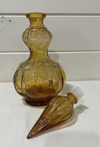 Empoli Italian Glass Corset Shape Amber Genie Bottle Vintage Decanter 14” Flame - Picture 7 of 14