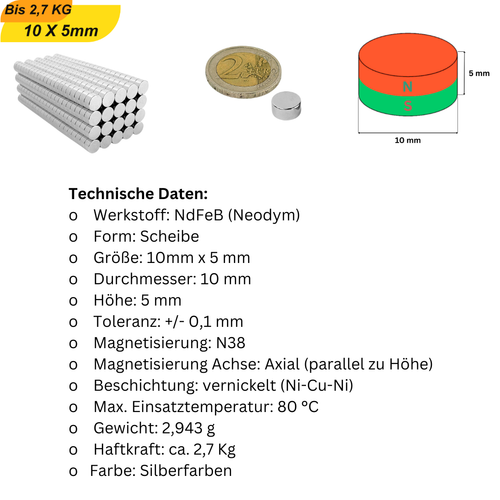 Neodym Magnete nach Wahl - Größe und Stückzahl wählbar - Starke Super Magnete - Bild 37 von 57