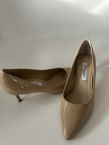 NINA60 Beige Nude MID-HEEL CLASSIC PUMPs Patent Leather US 7.5 New Low Heel - Picture 8 of 10