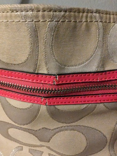 Coach Poppy Metallic Outline Perri Shoulder Handbag 22456 Coral Tan READ - Picture 3 of 11