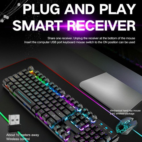 Wireless & Wire Gaming Keyboard and Mouse Combo LED Backlit Rechargeable For PC - Picture 20 of 42