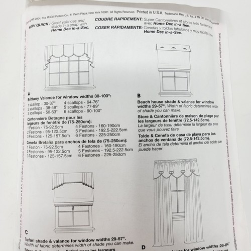 McCall's M4536 Home Decor Valance 4 Styles 26-100" Window 2 hr sewing pattern - Picture 2 of 3