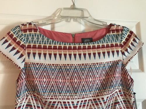 NWT Vince Camuto Gold Multi Shimmer Metallic Woven Jacquard Sheath Dress SZ 2 - Picture 6 of 12
