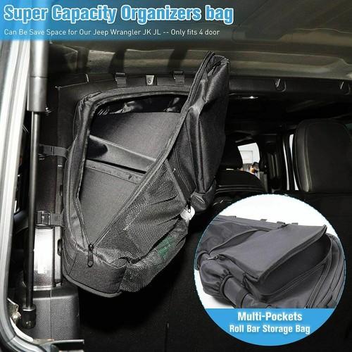 Bolsa organizadora de almacenamiento con barra antivuelco de 2 piezas y múltiples bolsillos para Jeep Wrangler JK JL 4 puertas - Imagen 5 de 8
