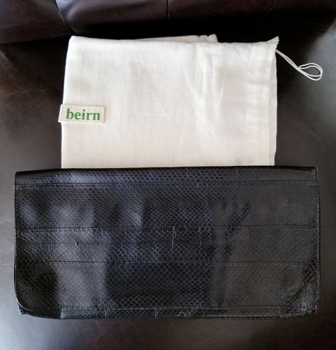 Beirn XL Envelope Clutch Black Real Snakeskin Evening Bag Dust Bag Pre-owned OBO - Picture 2 of 6