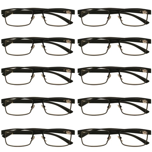 10 Packs Mens Rectangle Metal Frame Reading Glasses Black Spring Hinge Readers  - Bild 2 von 7