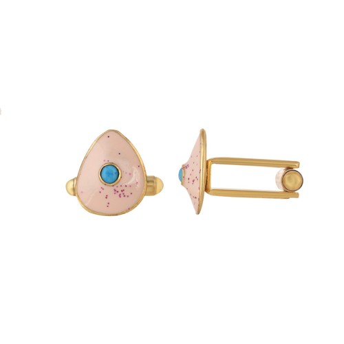 Turquoise 14K Gold Plated Art Deco Enameled Cufflinks - Picture 2 of 5