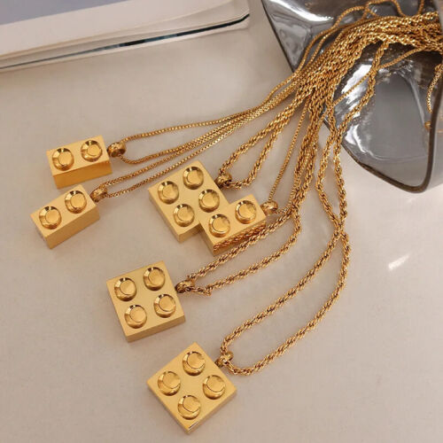 Colgante Lego Oro 18K, Boho Lego Ladrillo Delicado Collar, Minimalista Elegante Mujer - Imagen 5 de 7