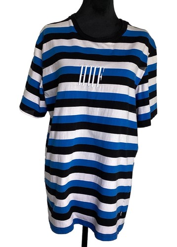 HUF Embroidered Logo Skater Black White Blue Stripped Short Sleeve T Shirt XL - Picture 4 of 18