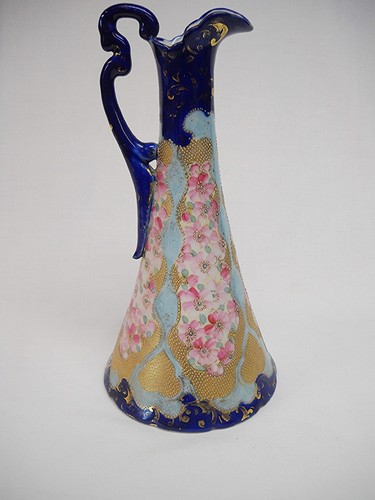 Antique NIPPON EWER-COBALT/CHERRY BLOSSOMS-GOLD MORIAGE-UNMARKED-VG - Picture 5 of 6