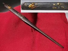 Country Scene Design Iron Kogai Irogane Inlay  Edo original tsuba antique