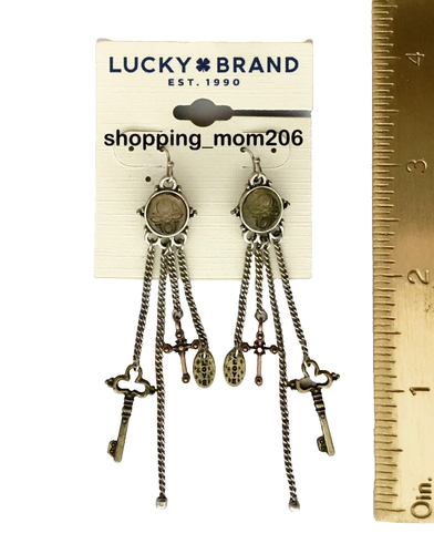 Lucky Brand Silver Tone w/Resin & Key, Cross, Love Tassel Drop Earrings - Picture 3 of 3