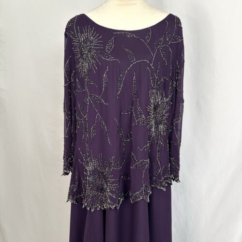JKARA Maxi Dress Embellished Overlay Evening Gown Purple Beaded Sequins Sz 22W - Picture 5 of 17