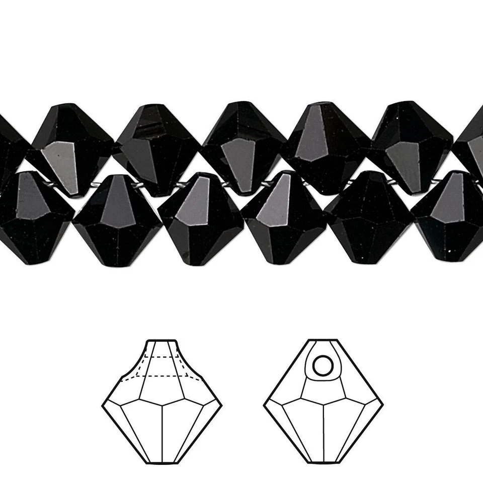 Drop, 12 Swarovski Crystals Jet Black 8mm Top Drilled Faceted Bicone Bead(6301)* - Image 2 of 2