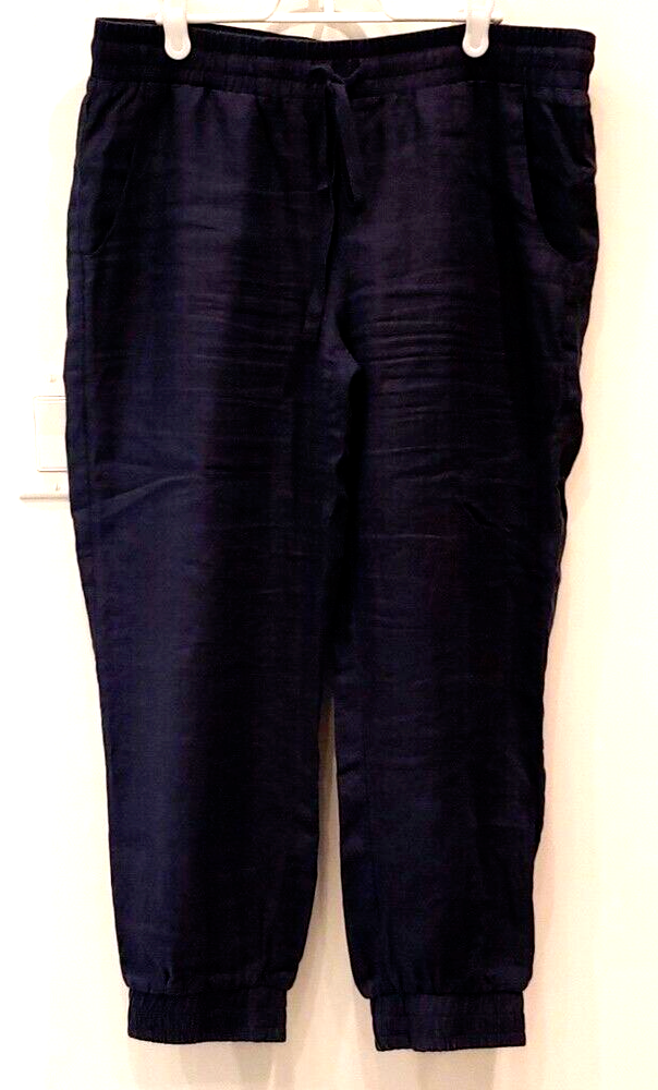 Cloth & Stone 100% Linen Pants Navy Blue Draw String Elastic Waist Women's