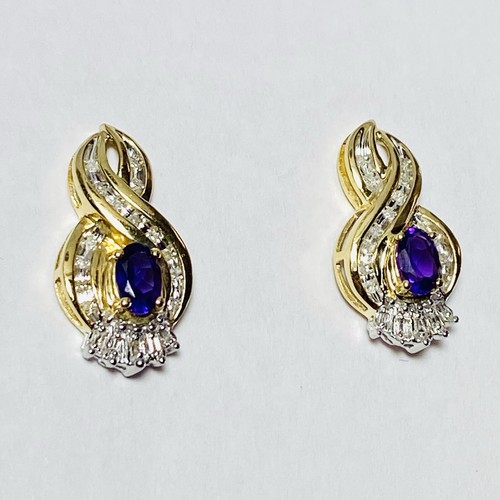 Fabrikant 14K Two Tone Gold 0.60ctw Amethyst 0.17ctw Diamond Drop Earrings 5.2g - Picture 2 of 9