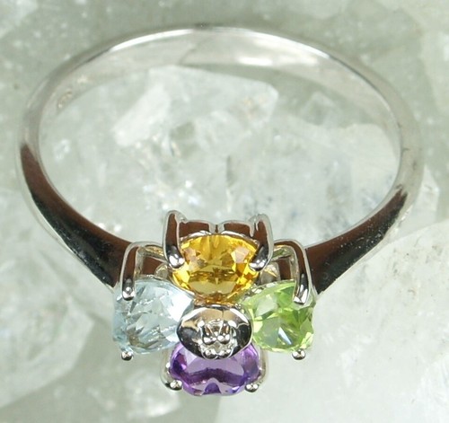 NEW Solid Sterling Silver Amethyst Topaz Citrine Peridot Love Heart Ring Size M - Picture 4 of 5